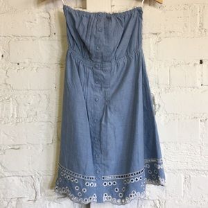 Cute Chambray Strapless Mini Dress